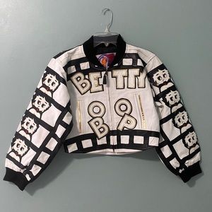 VINTAGE Betty Boop leather mix biker jacket.